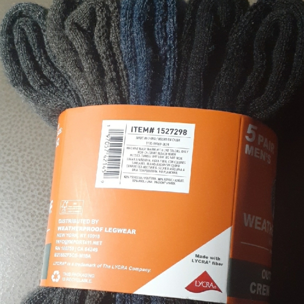 Weatherproof Men's Black and Gray Crew Socks - 5 Pair - Size: 6-12 - Picture 4 of 5